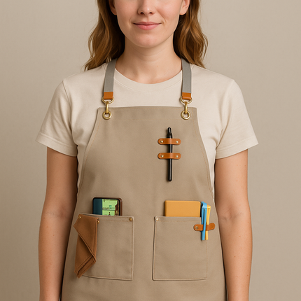 Askılı Çömlek Resim Sanat Önlüğü Bej Master Chef Cafe Restaurant Şef Garson Kuaför Aşçı Önlüğü